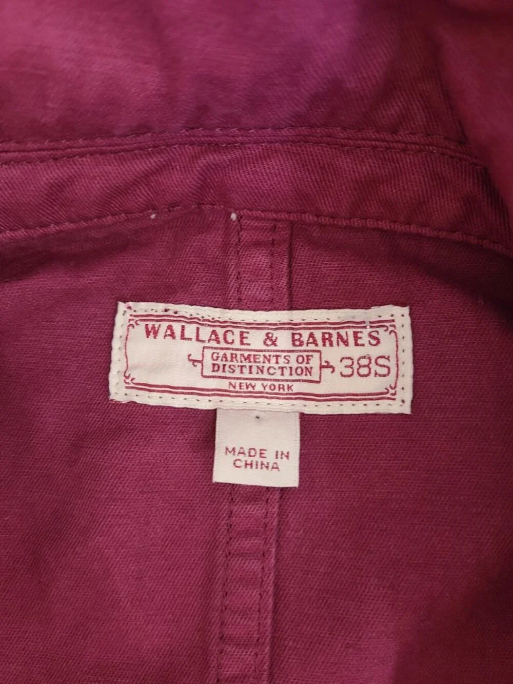Wallace & Barnes Mens 38S Cotton Linen Chore Blazer Jacket Magenta Utility